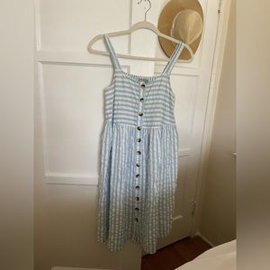 ASOS blue & white stripe seersucker midi dress. Button through. Size 4
